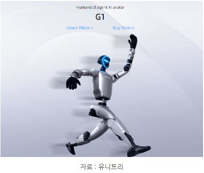 '유니트리'의 보급형 휴머노이드 로봇 모델인 'g1' 이미지.